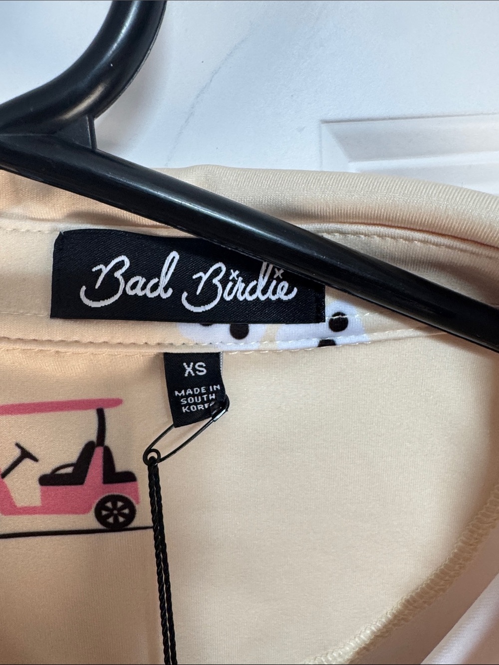 Bad Birdie Polo - Baby Yellow with Pink & Black Golf Motifs - Picture 3 of 5